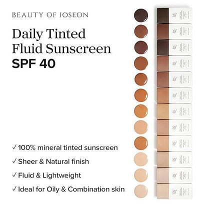 Beauty of Joseon Daily Tinted Fluid Sunscreen – Lightweight Tinted Sunscreen for Oily & Acne-Prone Skin