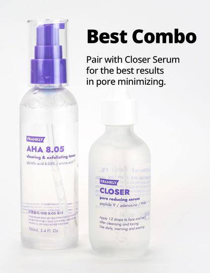 Frankly AHA 8.05 Clearing & Exfoliating Toner - Glycolic Acid Toner - Brightening, Hydrating, Fades Hyperpigmentation, Whitehead Remover