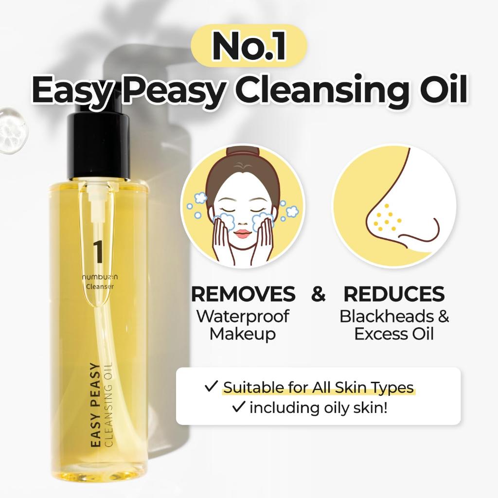 Numbuzin No. 1 Easy Peasy Cleansing Oil - Removes Waterproof Makeup - For All Skin Types