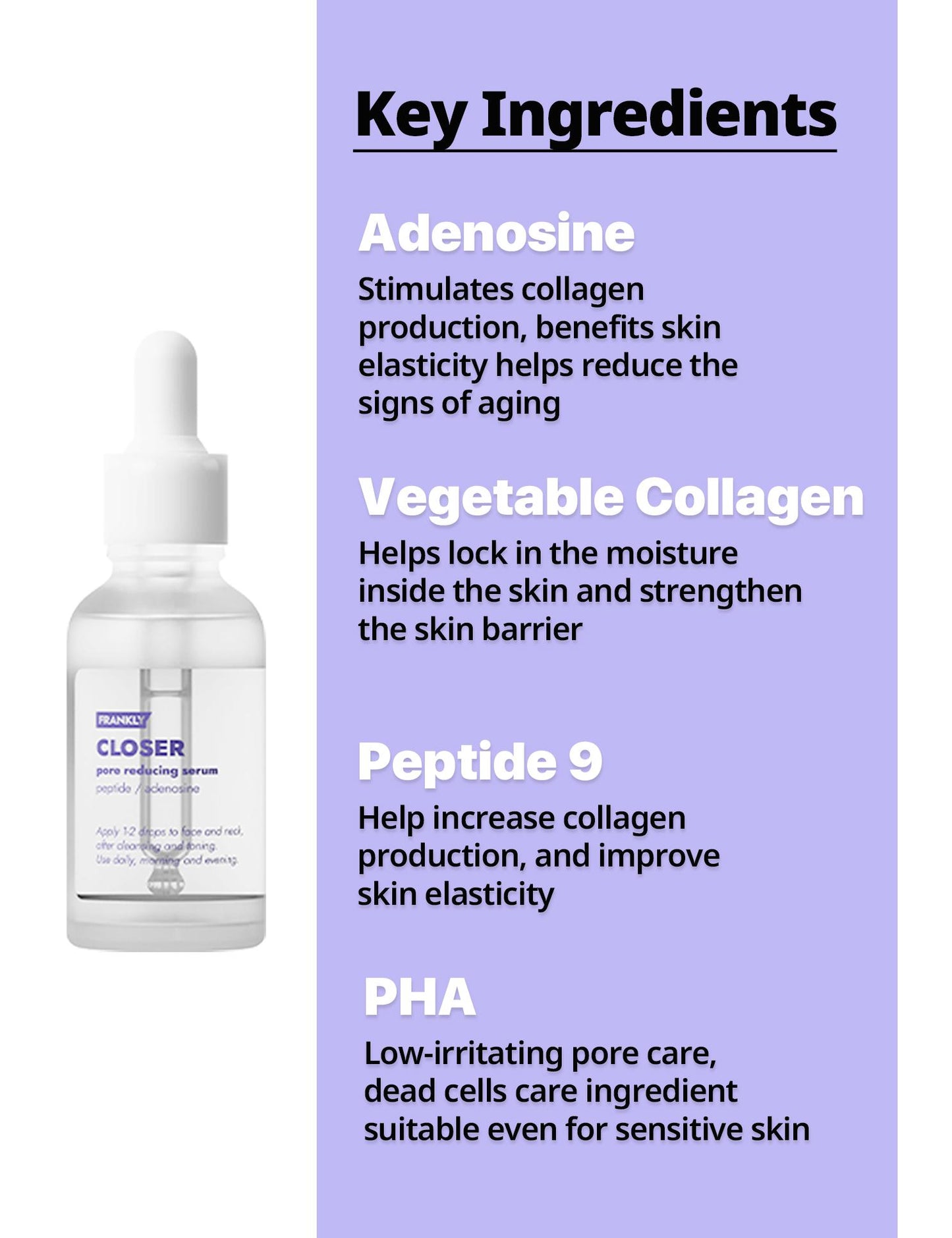 Frankly Closer Pore Reducing Serum - Pore Minimizer and Anti-aging - 9 Kinds of Peptides