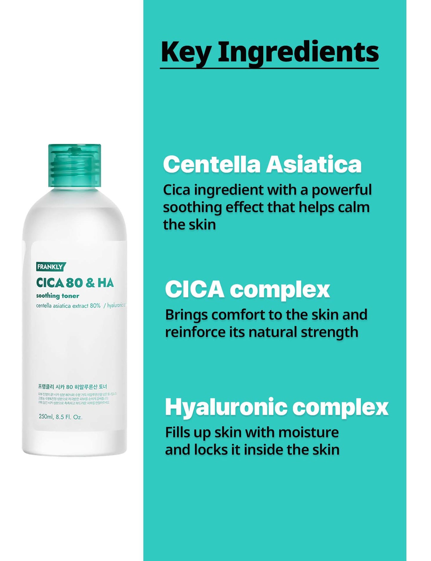 Frankly CICA 80 & HA Soothing Toner - Hydrating, Calming, Soothing - For All Skin Types - Most Recommended for Acne-Prone Skin