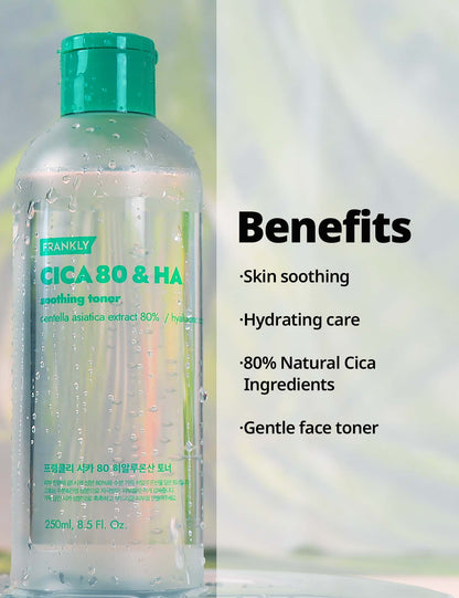 Frankly CICA 80 & HA Soothing Toner - Hydrating, Calming, Soothing - For All Skin Types - Most Recommended for Acne-Prone Skin