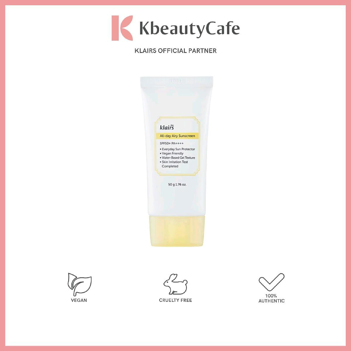 Klairs All-day Airy Sunscreen with SPF 50+ PA++++ - Lightweight, No White Cast - Alcohol-free, Fragrance-free, No Essential Oils