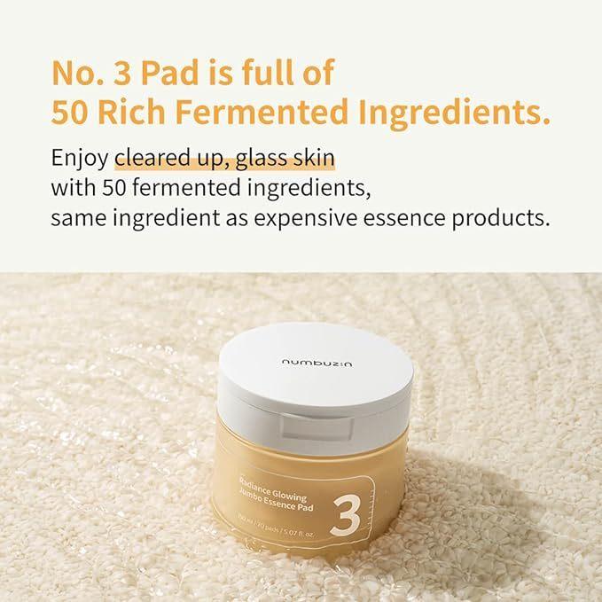 Numbuzin No.3 Radiance Glowing Jumbo Essence Pad | No.5 Vitamin-Niacinamide Concentrated Pad