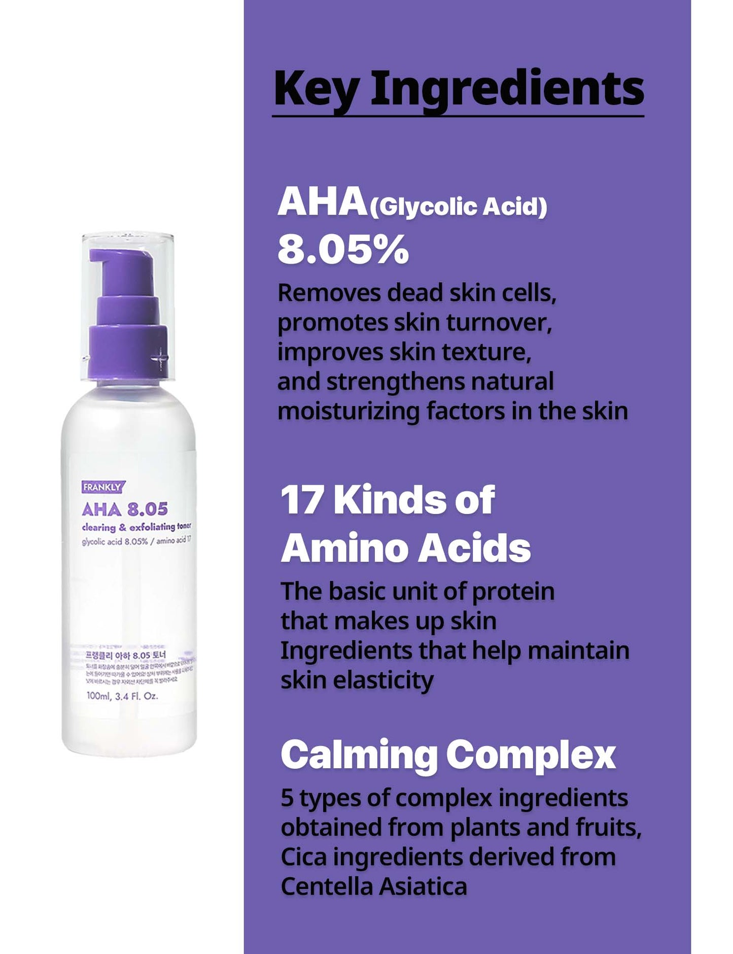 Frankly AHA 8.05 Clearing & Exfoliating Toner - Glycolic Acid Toner - Brightening, Hydrating, Fades Hyperpigmentation, Whitehead Remover