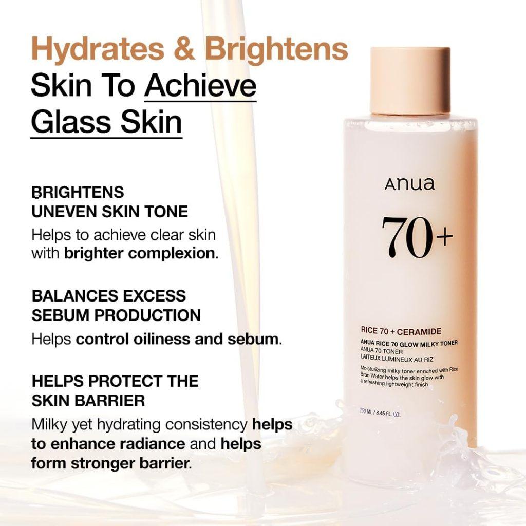 Anua Rice 70 Milky Glow Toner 250 ml - Brightening & Hydrating Toner for Radiant Skin