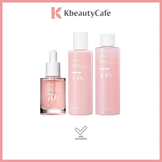 Anua Peach 70% Niacin Serum 30ml / Peach 77 Niacin Conditioning Milk / Essence Toner