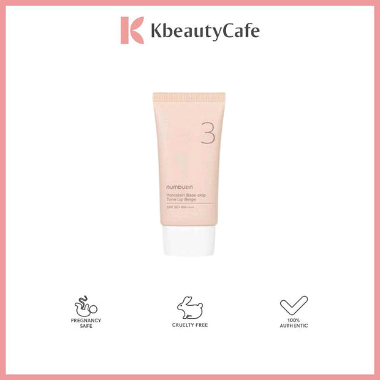 Numbuzin No.3 Porcelain Base-skip Tone Up Beige - SPF 50+ PA++++ - Light Makeup, Tinted Sunscreen