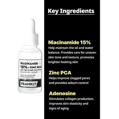Frankly Niacinamide 15% + Zinc Beads Serum – Oil Control & Acne Marks for Uneven Skin Tone