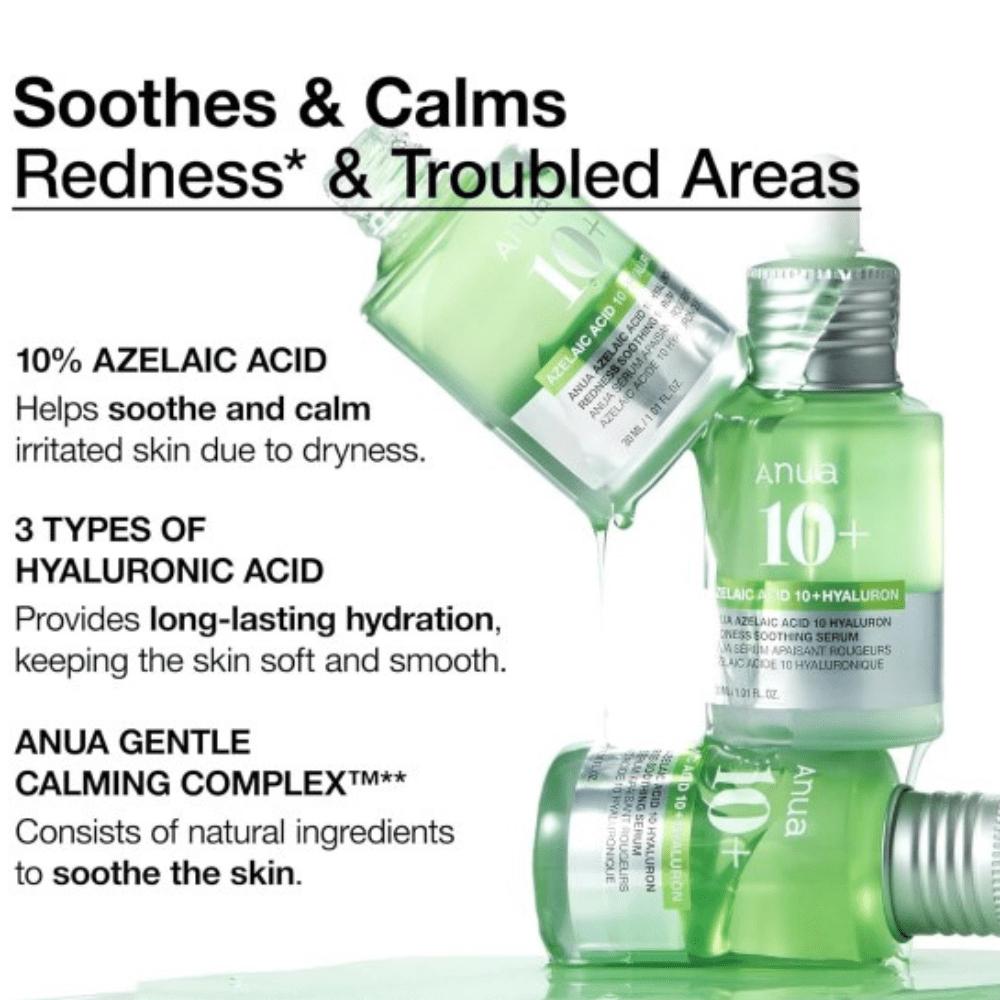 Anua Azelaic Acid 10 Hyaluron Redness Soothing Serum 30ml - Redness Relief & Pimple Care for Acne-Prone Skin