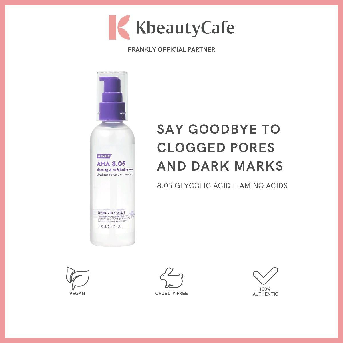 Frankly AHA 8.05 Clearing & Exfoliating Toner - Glycolic Acid Toner - Brightening, Hydrating, Fades Hyperpigmentation, Whitehead Remover