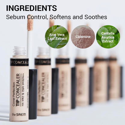 THE SAEM Cover Perfection Tip Concealer - Liquid Multi-Use Concealer, Full Coverage Makeup for Acne Dark Spots Dark Circles Hyperpigmentation and Blemishes