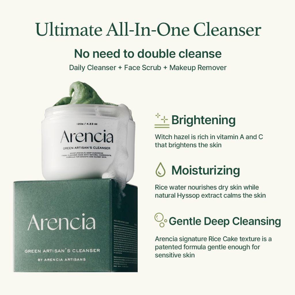 Arencia Fresh Green Cleanser - Deep Pore Rice Cleanser for Oily & Acne-Prone Skin