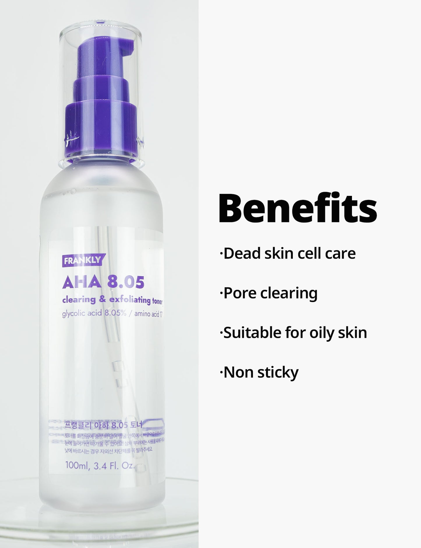Frankly AHA 8.05 Clearing & Exfoliating Toner - Glycolic Acid Toner - Brightening, Hydrating, Fades Hyperpigmentation, Whitehead Remover